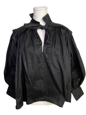KARLIE Black Ruffle Neck Tie Front
Balloon Sleeve Blouse